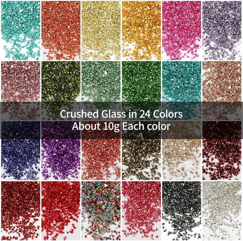 fuceury 24 Colors Crushed Glass for Crafts, Crushed Glass Glitter for Resin Art Broken Glass Pieces for Crafts Resin Accessories - Image 4